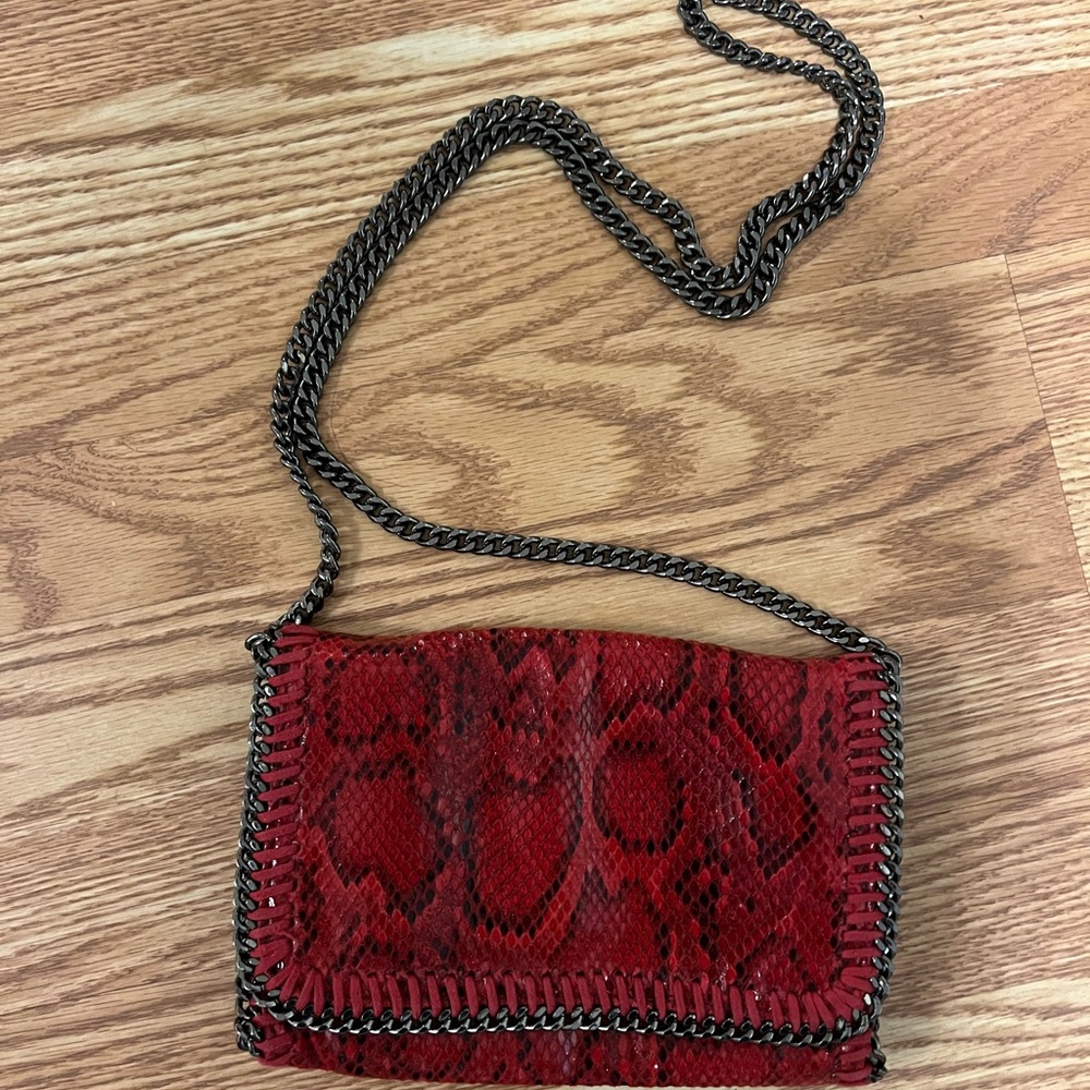 Red Snake Print Chain Shoulder Bag